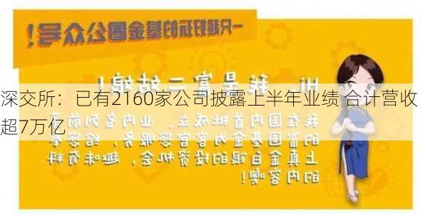 深交所：已有2160家公司披露上半年业绩 合计营收超7万亿