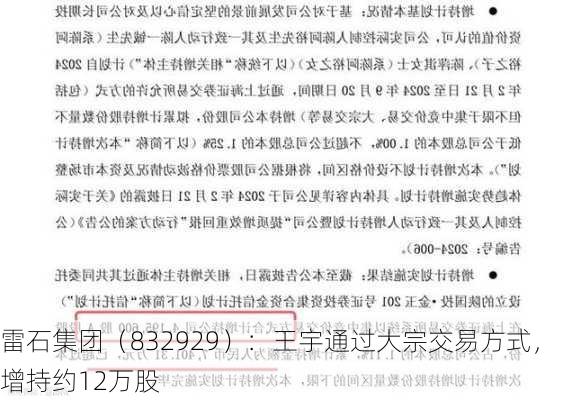 雷石集团（832929）：王宇通过大宗交易方式，增持约12万股