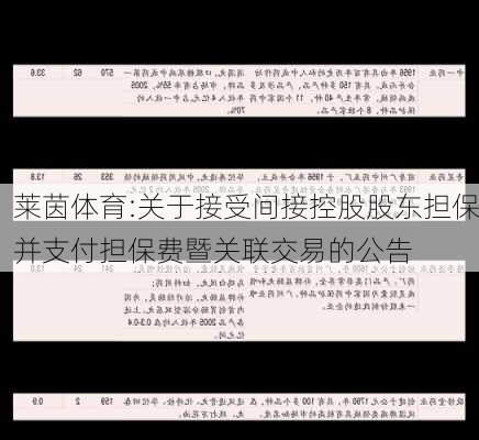 莱茵体育:关于接受间接控股股东担保并支付担保费暨关联交易的公告