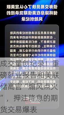 成交量创纪录！重磅就业报告和美联储高官“煽风点火”，押注降息的期货交易爆表