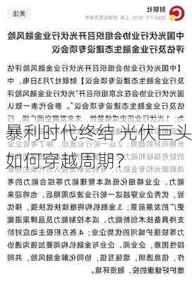 暴利时代终结 光伏巨头如何穿越周期？