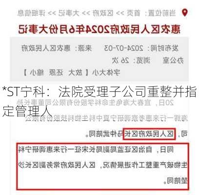 *ST宁科：法院受理子公司重整并指定管理人