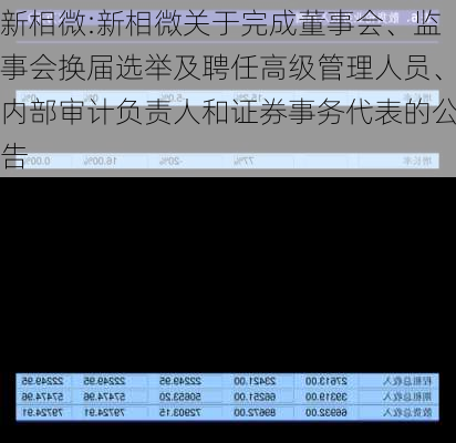 新相微:新相微关于完成董事会、监事会换届选举及聘任高级管理人员、内部审计负责人和证券事务代表的公告