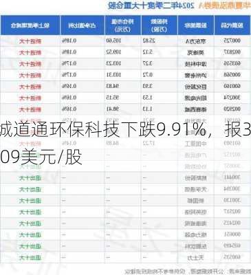 城道通环保科技下跌9.91%，报3.09美元/股