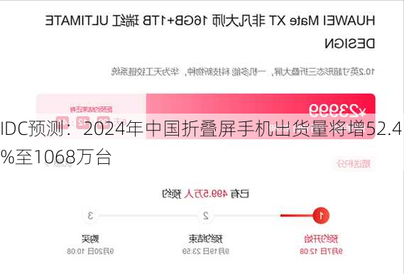 IDC预测：2024年中国折叠屏手机出货量将增52.4%至1068万台