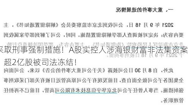 采取刑事强制措施！A股实控人涉海银财富非法集资案，超2亿股被司法冻结！