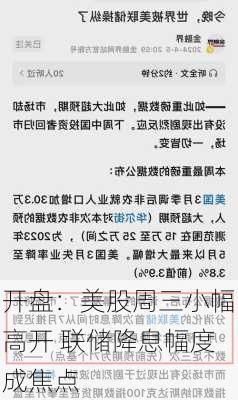 开盘：美股周三小幅高开 联储降息幅度成焦点