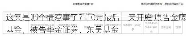 这又是哪个债惹事了？10月最后一天开庭 原告金鹰基金，被告华金证券、东吴基金