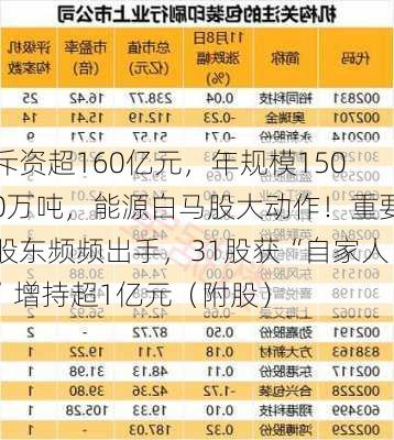 斥资超160亿元，年规模1500万吨，能源白马股大动作！重要股东频频出手，31股获“自家人”增持超1亿元（附股）