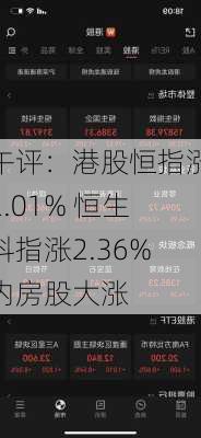 午评：港股恒指涨2.01% 恒生科指涨2.36%内房股大涨