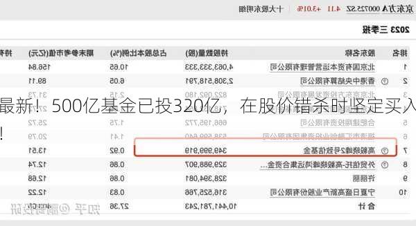 最新！500亿基金已投320亿，在股价错杀时坚定买入！