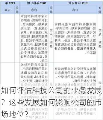 如何评估科技公司的业务发展？这些发展如何影响公司的市场地位？