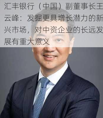 汇丰银行（中国）副董事长王云峰：发掘更具增长潜力的新兴市场，对中资企业的长远发展有重大意义