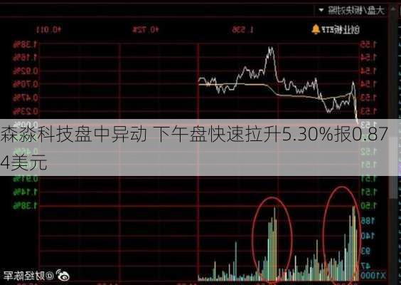 森淼科技盘中异动 下午盘快速拉升5.30%报0.874美元