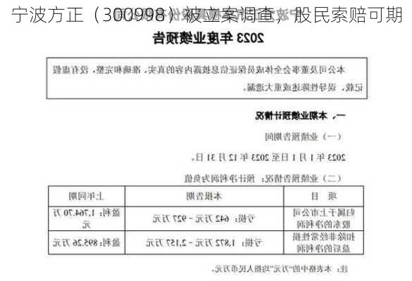 宁波方正（300998）被立案调查，股民索赔可期