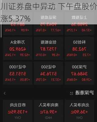 海川证券盘中异动 下午盘股价大涨5.37%