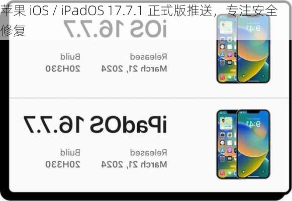 苹果 iOS / iPadOS 17.7.1 正式版推送，专注安全修复